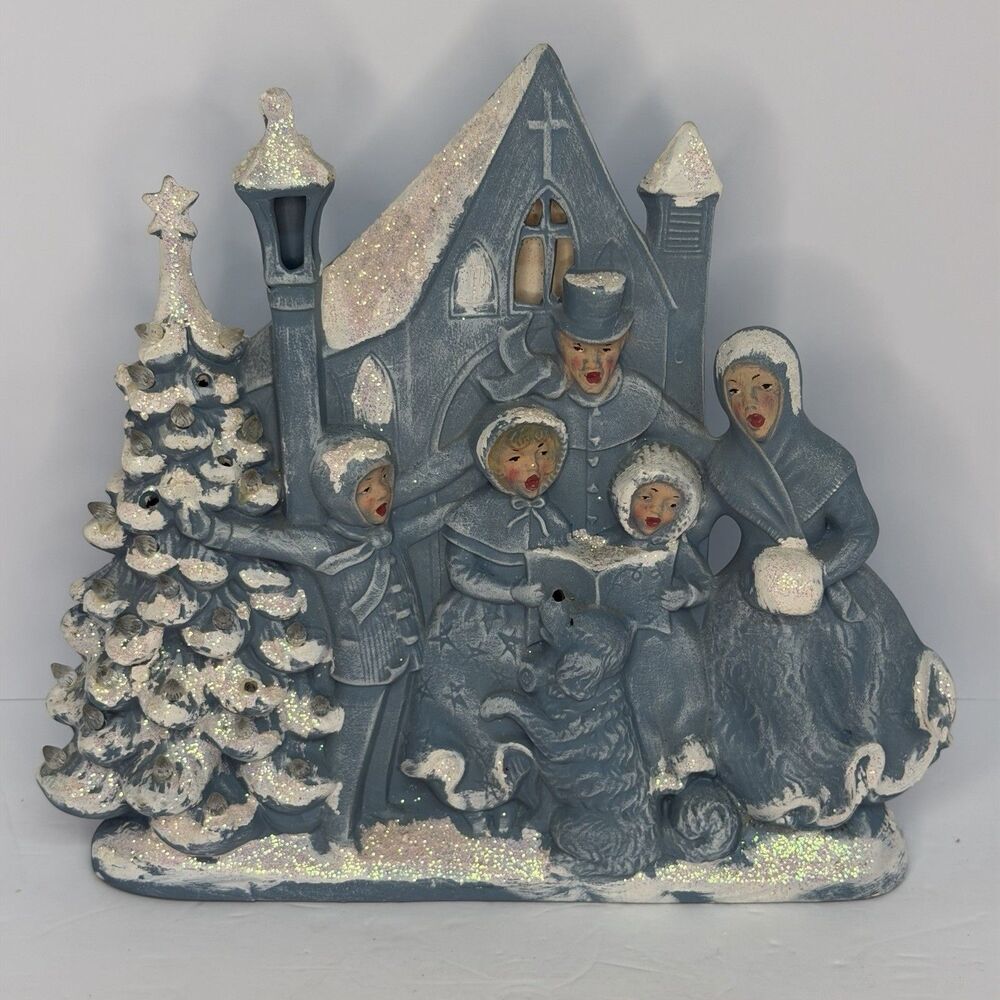 Vintage Atlantic Mold A414 Christmas Carolers Ceramic Music Box Church 14.5"